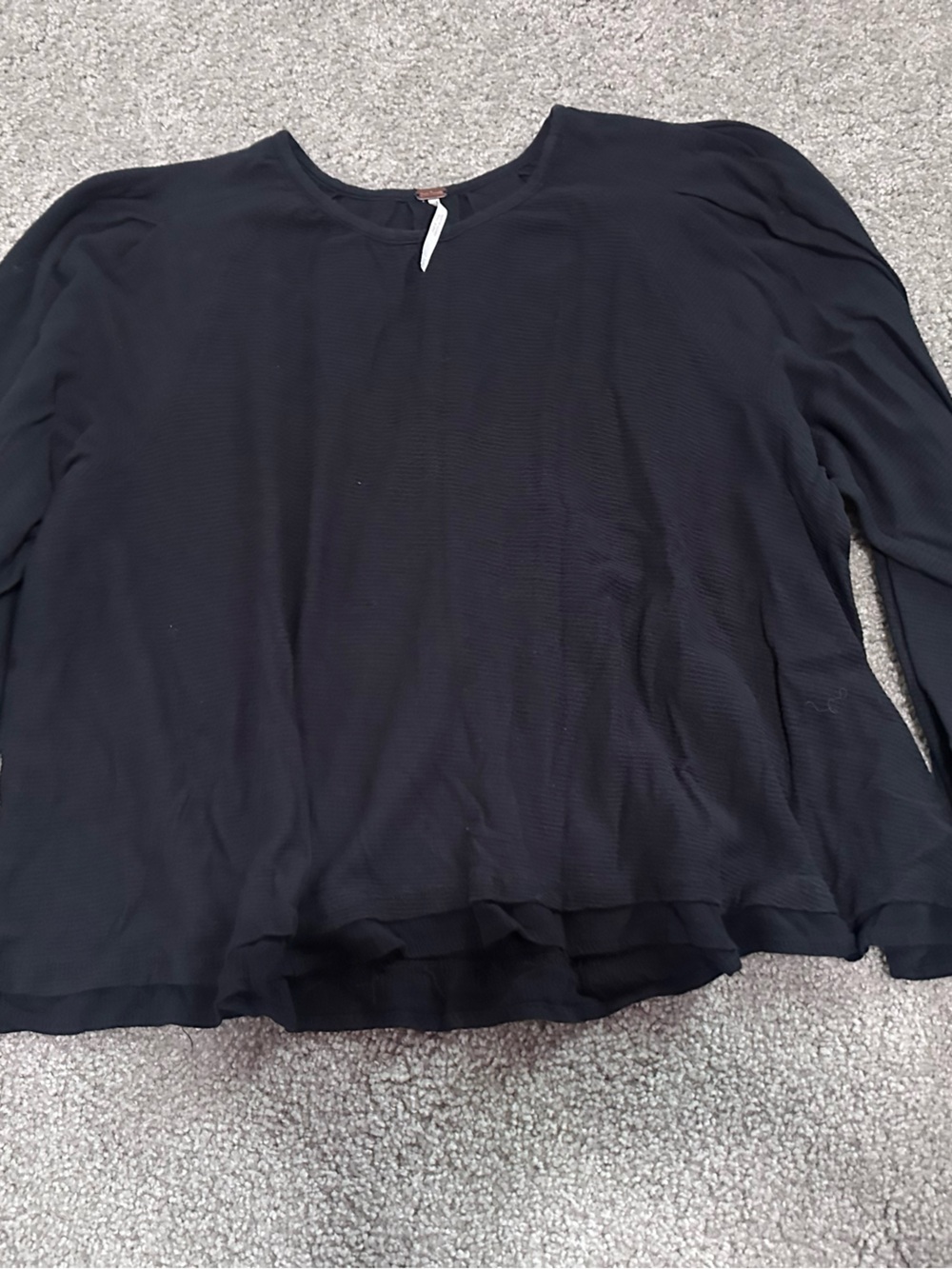 Free People Black Long-Sleeve Ruffle Hem Blouse